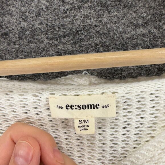 Ee:some Hoodie Women S/M White Crochet Hooded Long Sleeve Pullover Acrylic - Picture 3 of 7